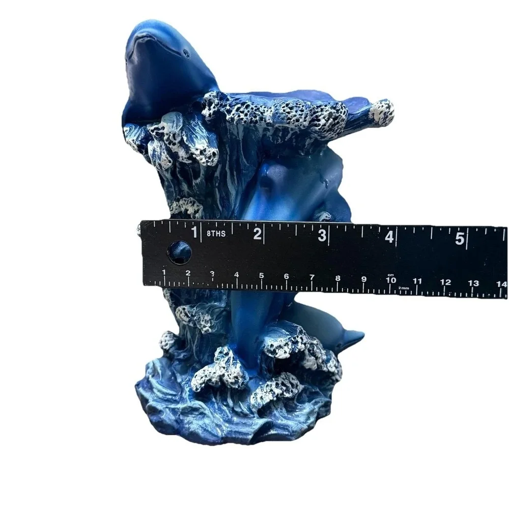 Blue Dolphin 3D Figurine Porpoise Riding the Waves 1999 Trinket Candle Holder